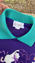 Load image into Gallery viewer, 1990 Cracker Barrel PegiGoff Purple Puffprint Cat Polo Shirt Large
