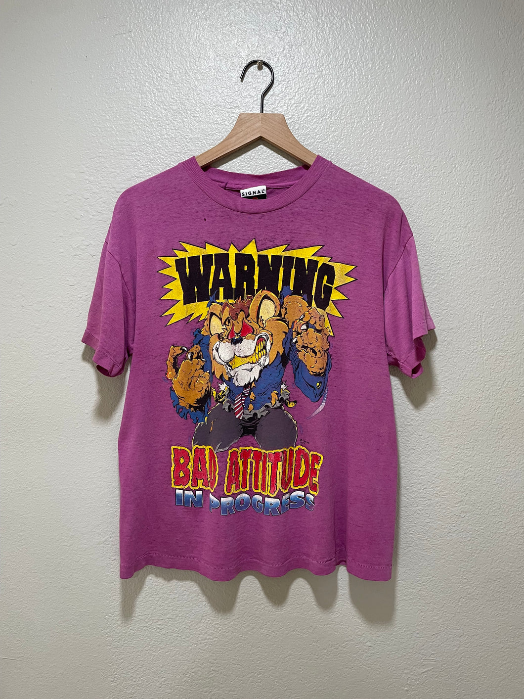 1992 Warning Bad Attitude in Progress Humor Graphic Large