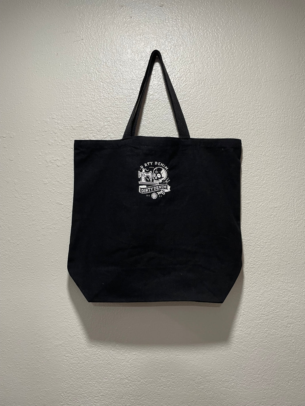 Dirty Denim Embroidery Black Tote