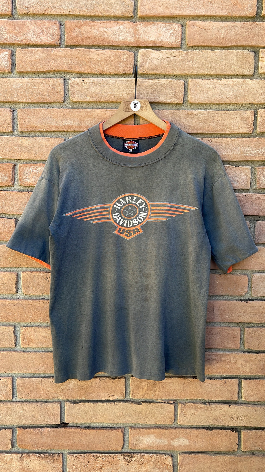 1991 Harley Davidson Double Tone Neck & Sleeve Wabash, Ind. FADED