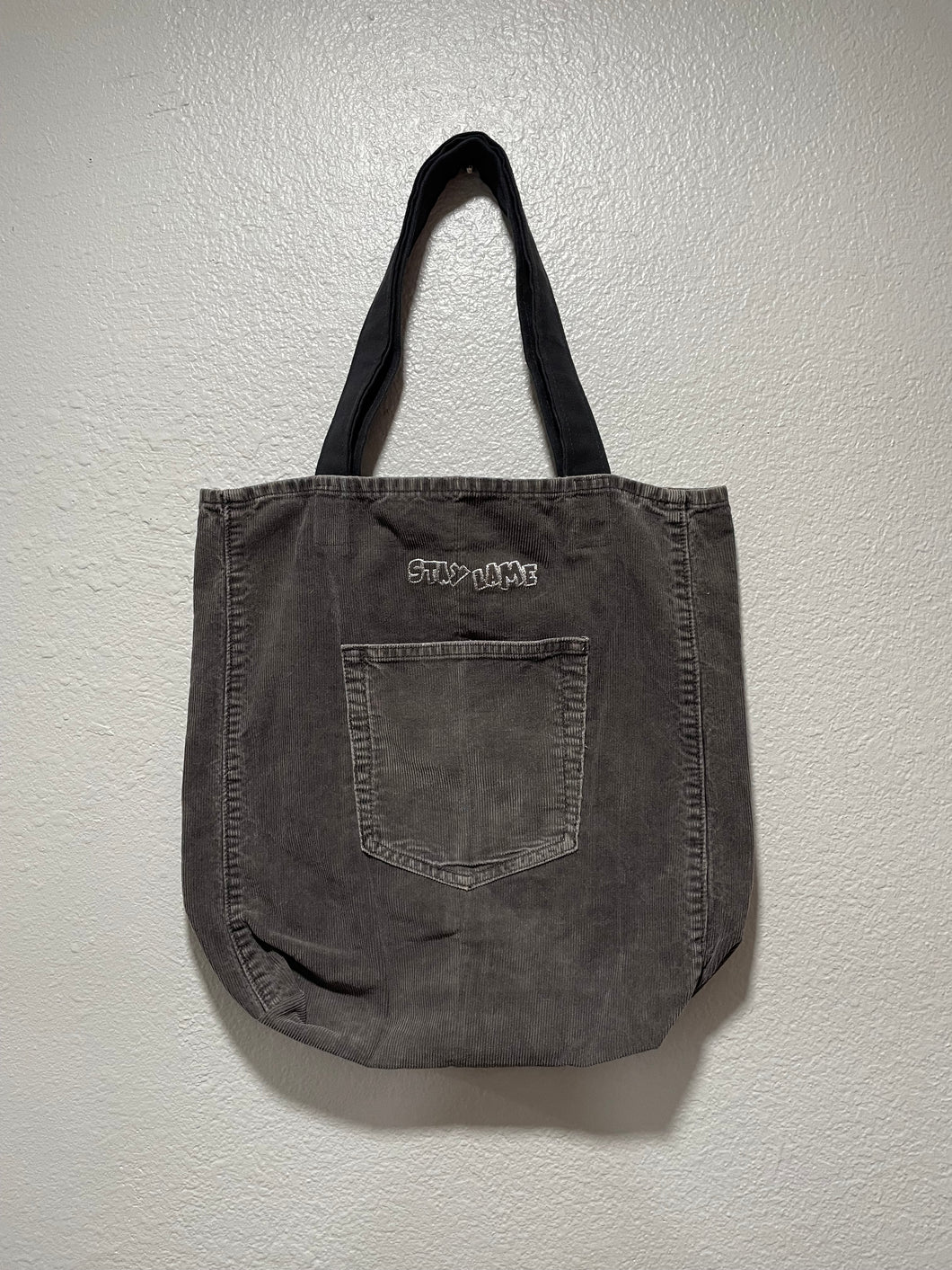 STAY LAME x DirtyDenim Upcycle Gray Corduroy Tote