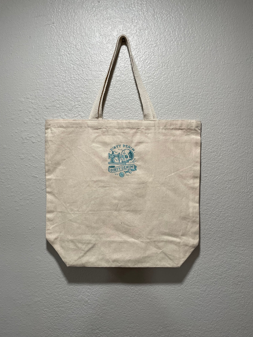 Dirty Denim Teal Embroidery Tote